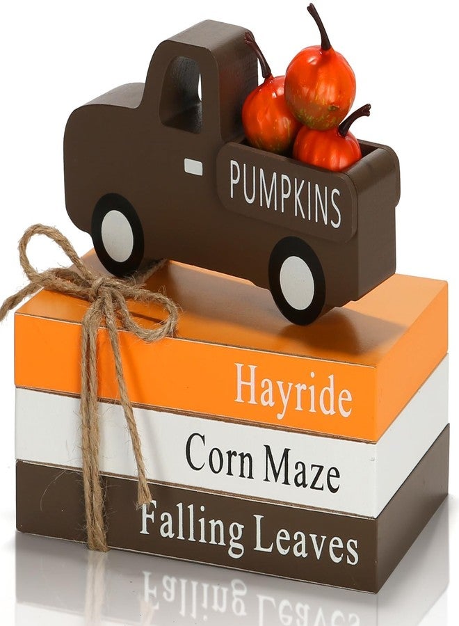 SYNCVIBE Fall Decorations for Home 7PCS Table Centerpieces, Tabletop Thanksgiving Decor for Tiered Tray Shelf Mantel Office Desk Thanksgiving Autumn Decoration Farmhouse Wood Faux Book Stack and Pumpkin Sign - Image 1
